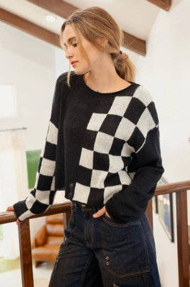 Checkered Colorblock Sweater